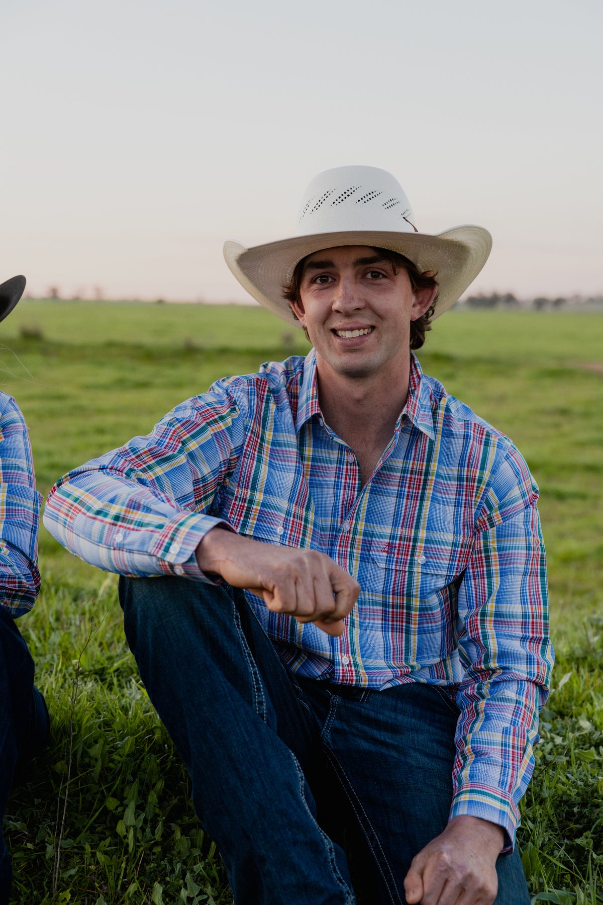 Mens Long Sleeve | FULL button | Blue Rainbow Check