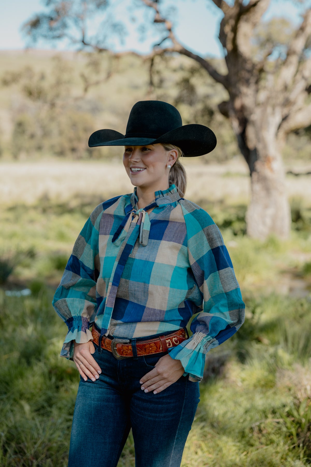 Gabby - Blue Check (size 14 only)