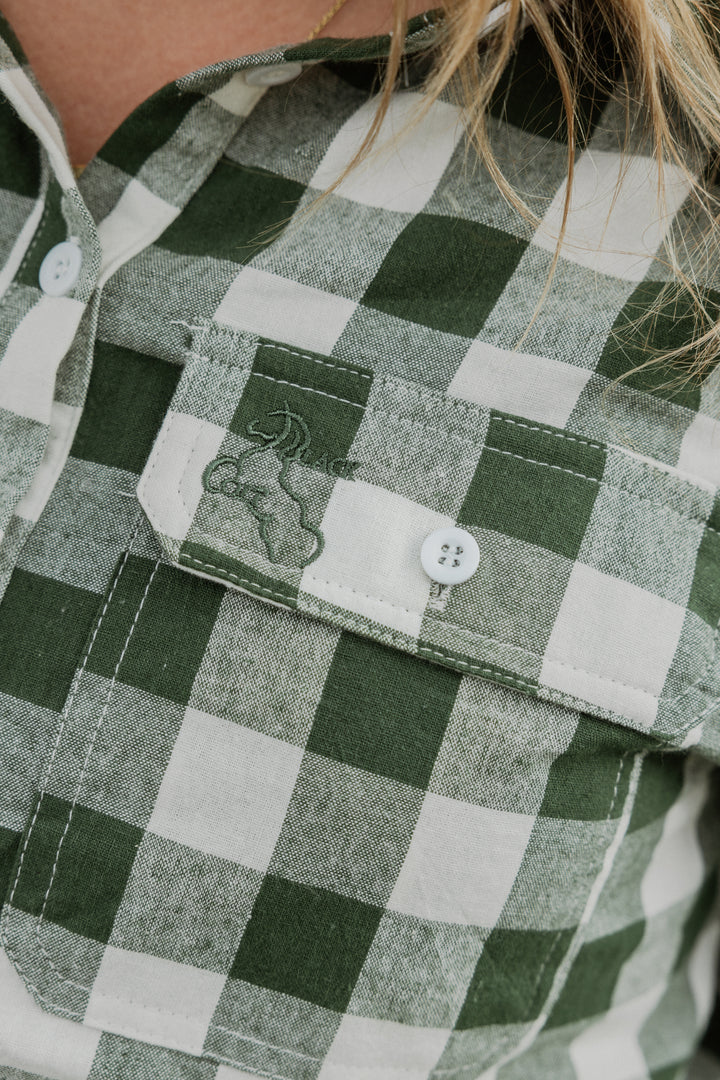 Premium Women’s 100% Cotton Work Shirt - Khaki Gingham | Stylish & Durable