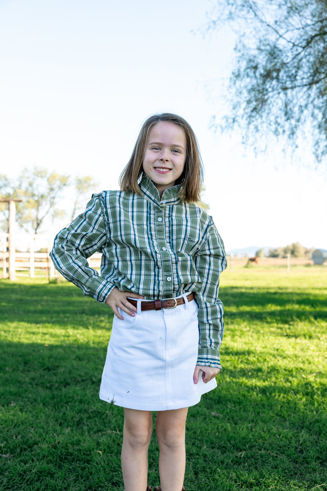 Girls Sara Shirt - Green & Blue Check
