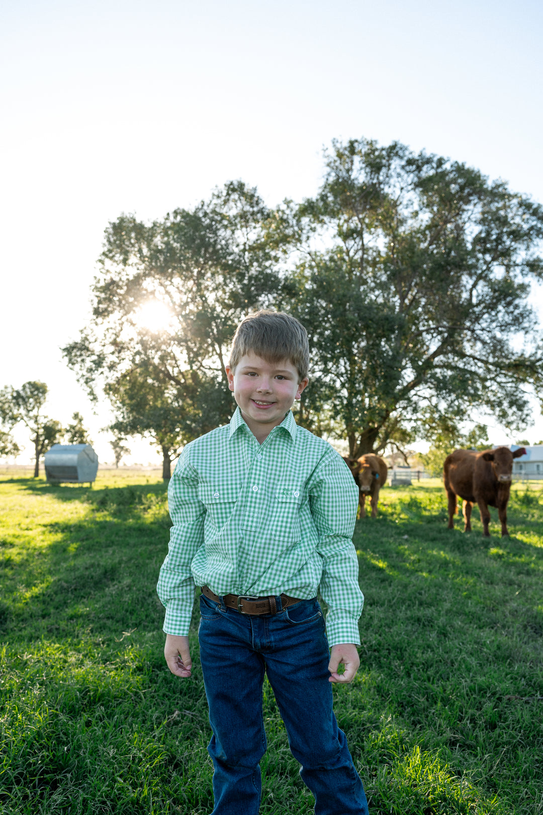 Boys - Half Button - Green Check