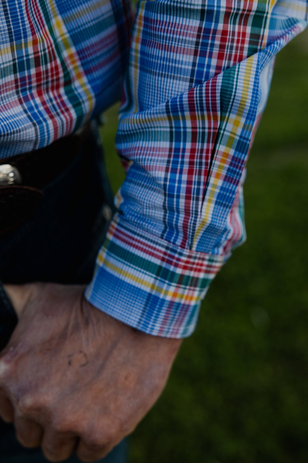 Mens Long Sleeve | FULL button | Blue Rainbow Check