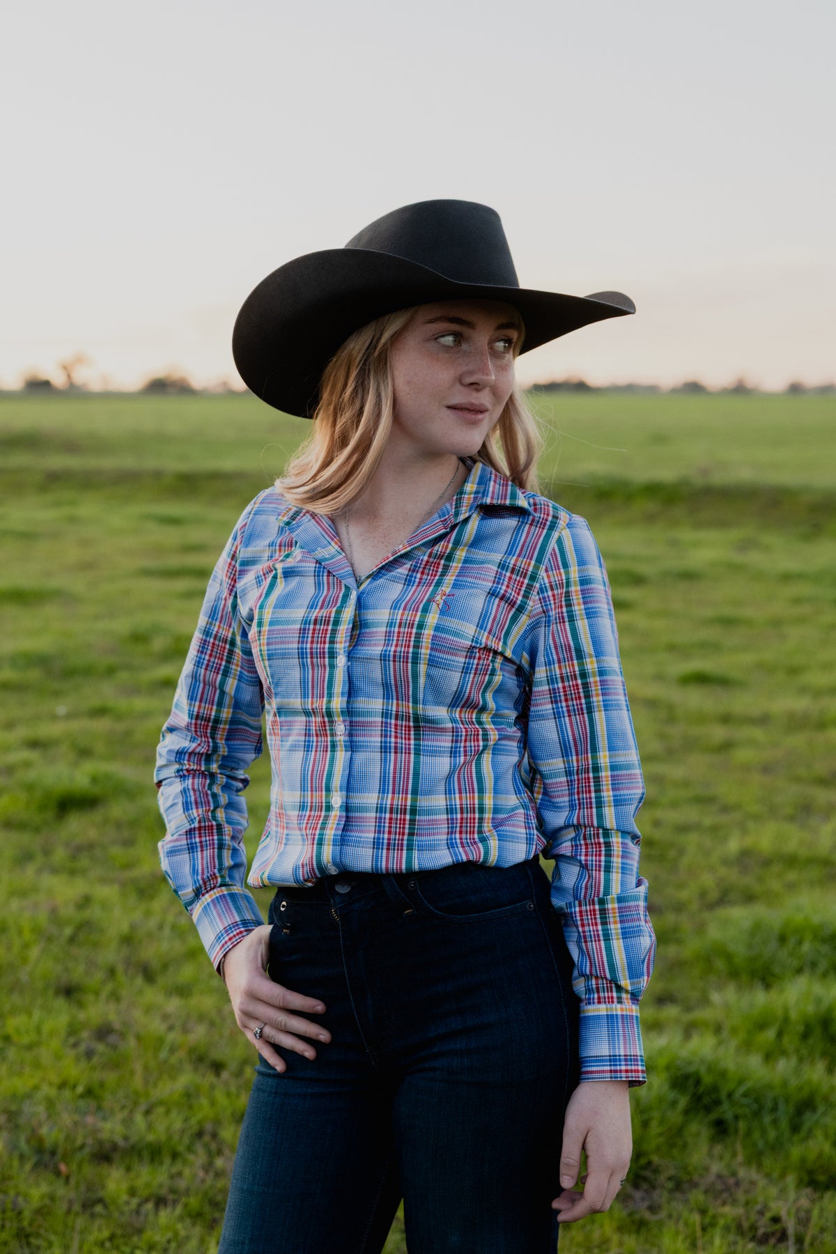 Jane Shirt - Blue Rainbow check