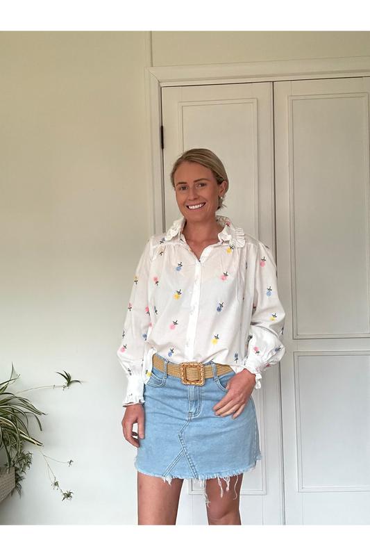 Frankie Shirt - Flower Embroidery