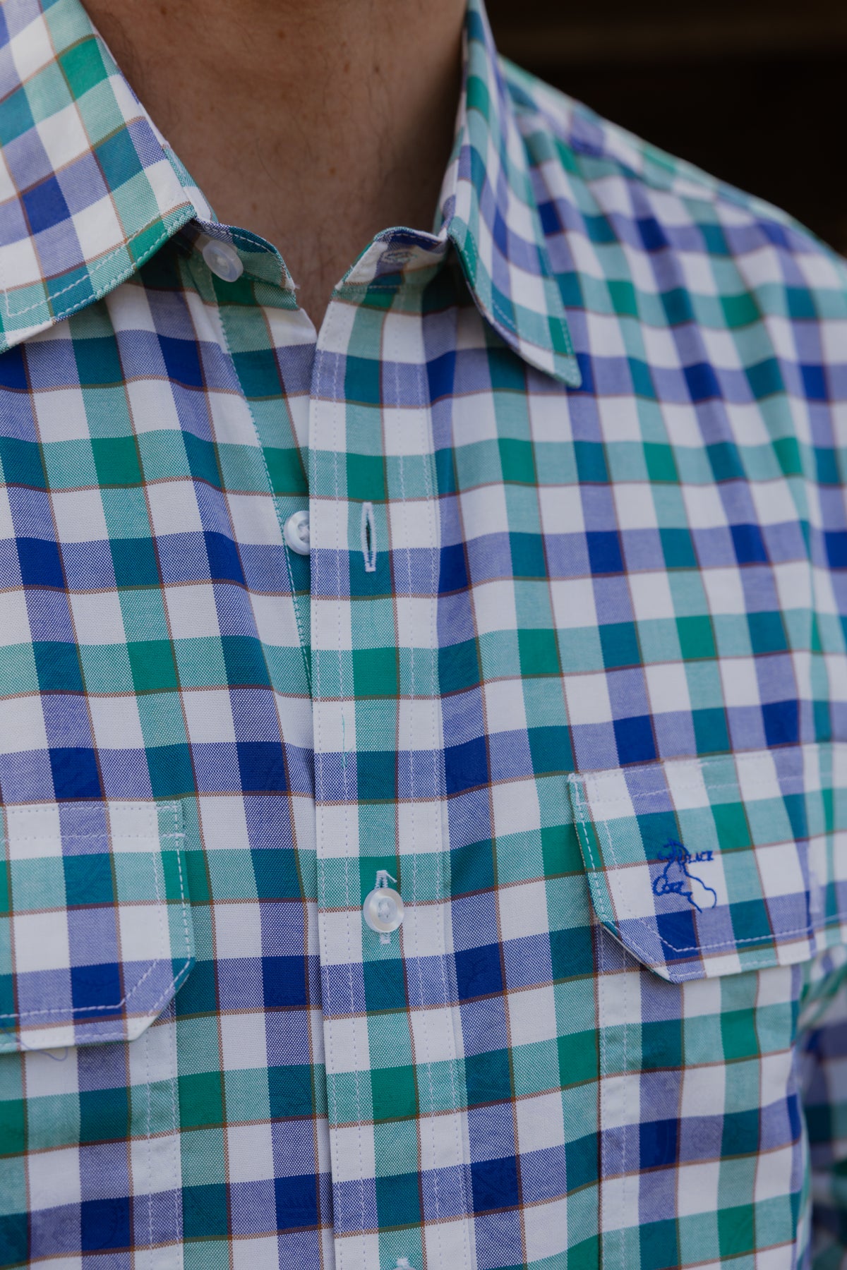 Men's Long Sleeve Shirt - Blue/Aqua Check