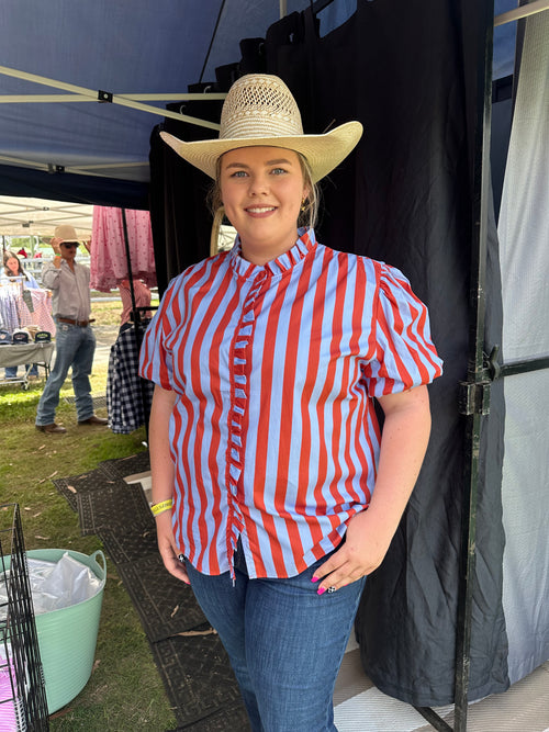 Laura Shirt - Blue & Hazel Stripe