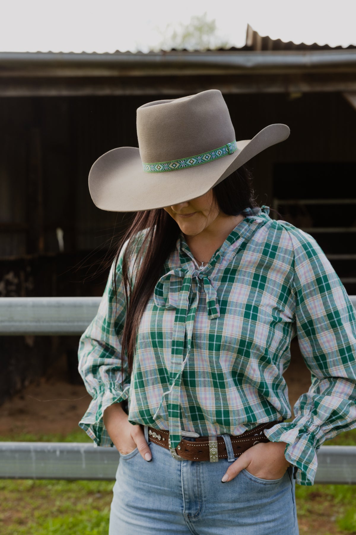 Gabby Pullover - Green & Pink Check