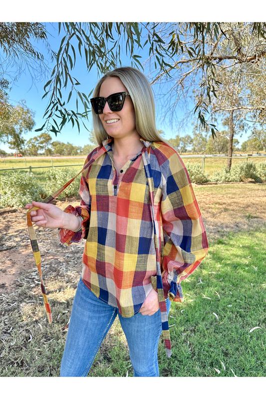 Gabby - Navy, Yellow & Red Check