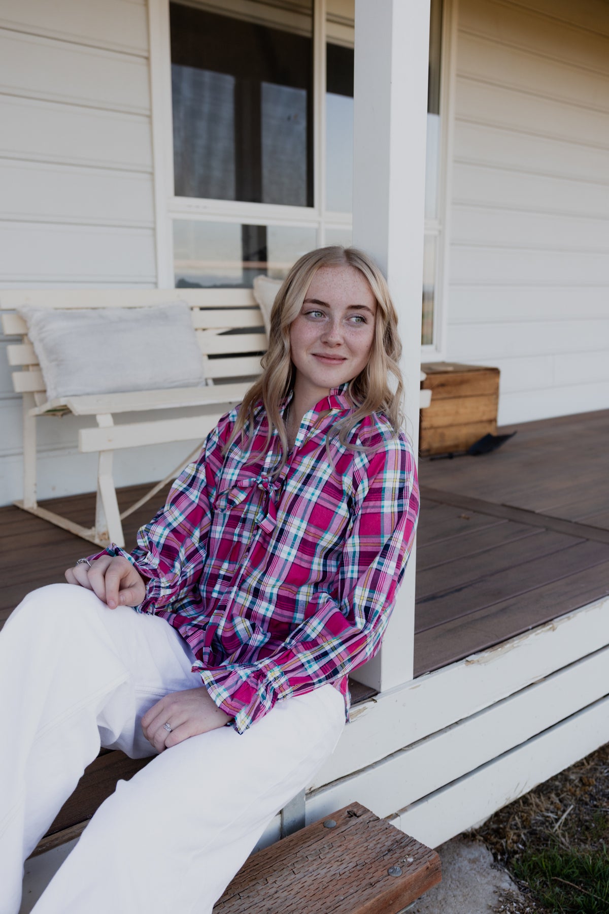Gabby Blouse - Pink Check
