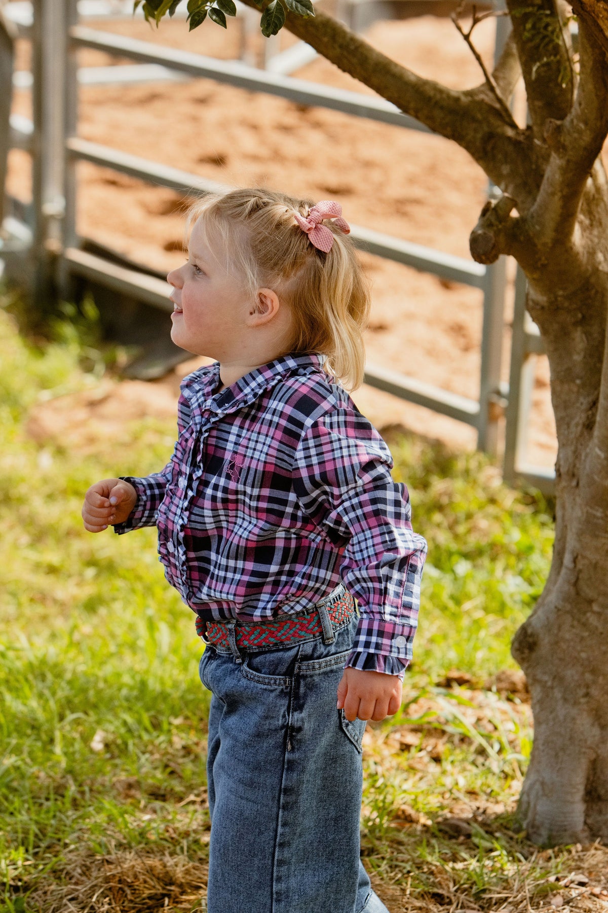 Girls' Kirby Shirt - Pink & Navy Check