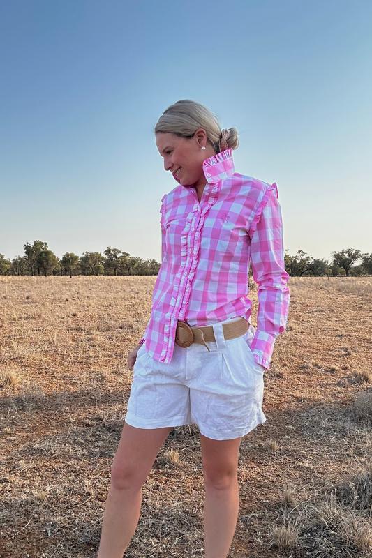 Sara Long Sleeve Cotton Shirt - Pink Check – Black Colt Clothing