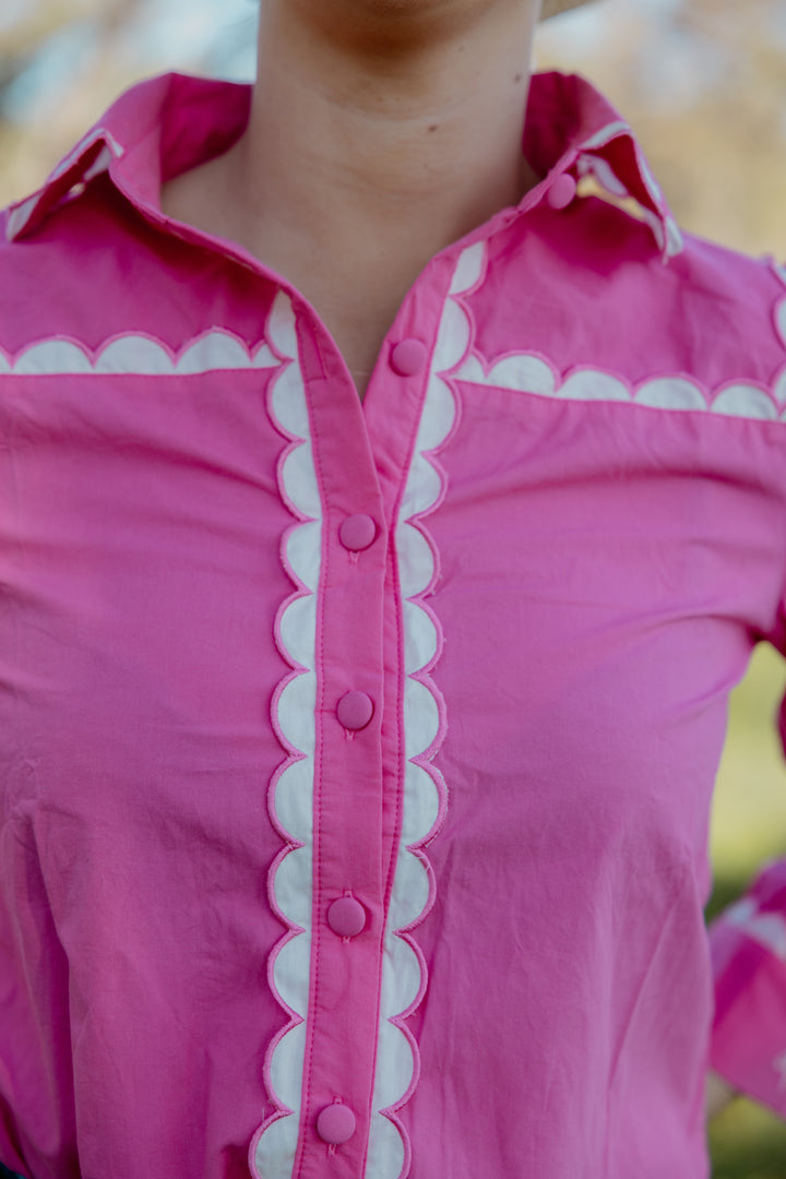 Ivy Scallop Trim Cotton Blouse – Pink