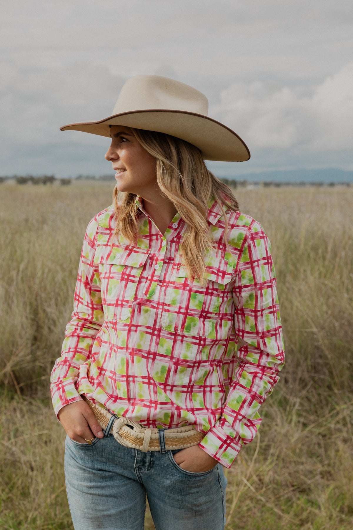 Premium Work Shirt - Pink & Green Plaid | Size 8 ONLY