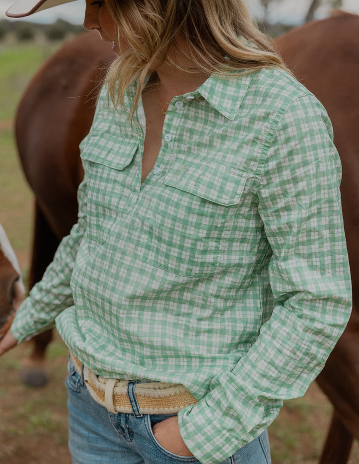 Premium Women's Work Shirt - Green Plaid