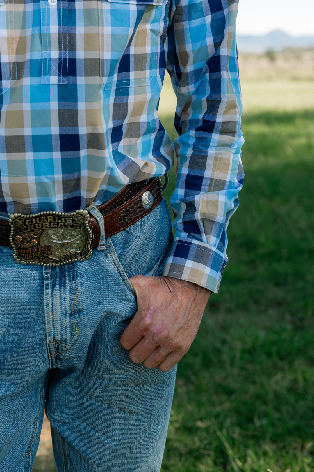 Mens Half Button - Blue & Navy Check