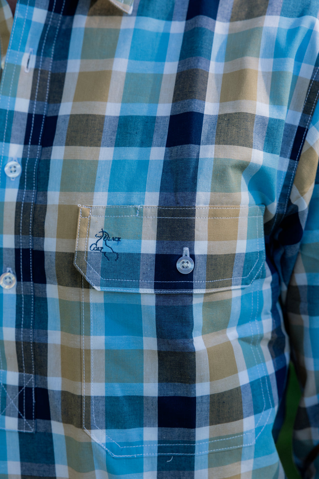 Mens Half Button - Blue & Navy Check