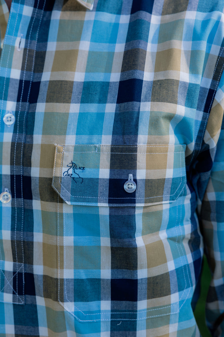 Mens Half Button - Blue & Navy Check