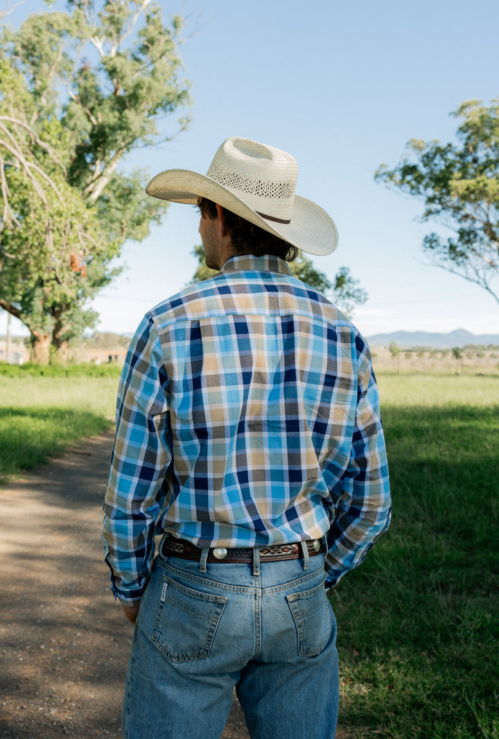 Mens Half Button - Blue & Navy Check