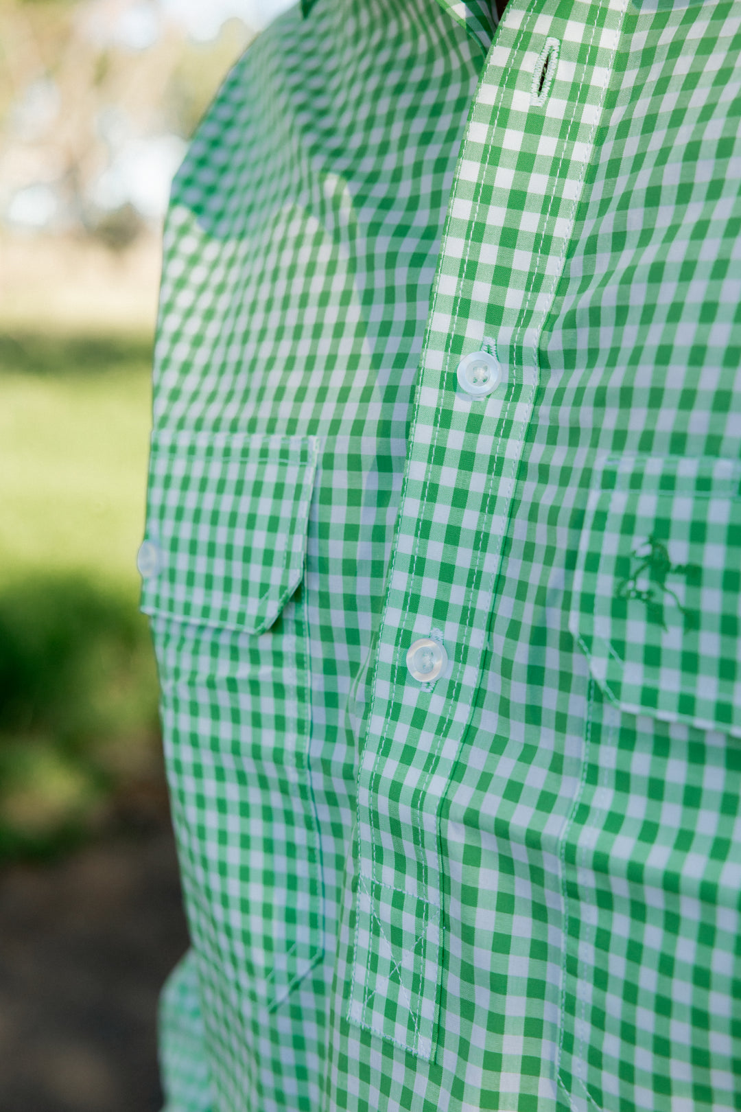 Mens Half Button - Green Check