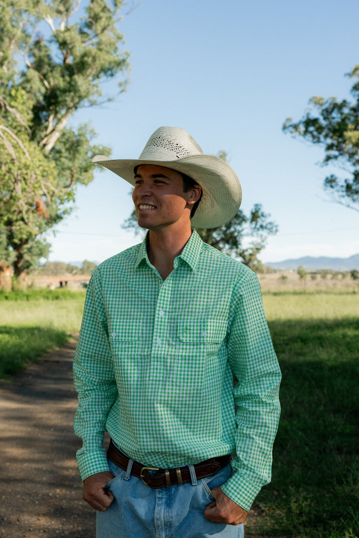 Mens Half Button - Green Check