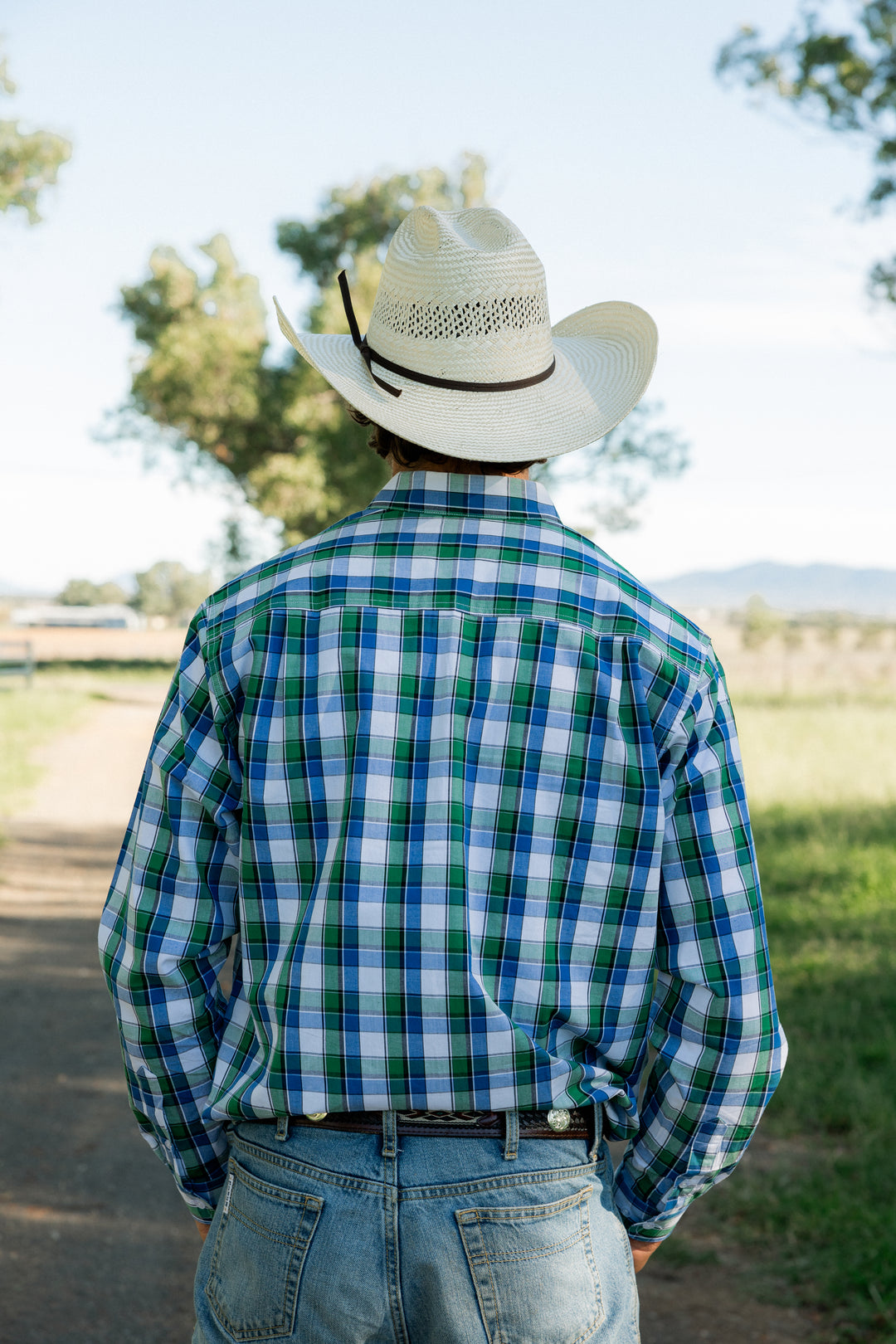 Mens Half Button - Green/Blue & White Check