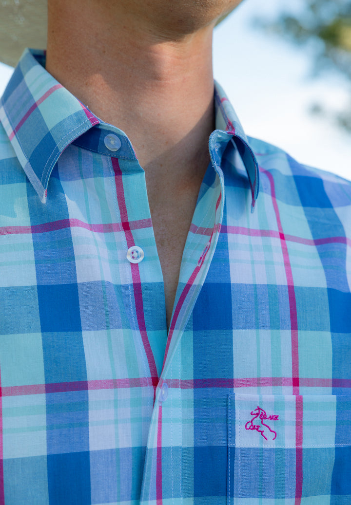 Mens Short Sleeve - Blue & Red Check