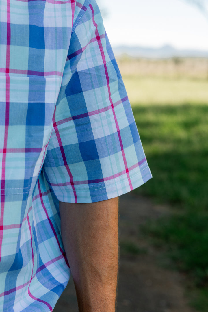 Mens Short Sleeve - Blue & Red Check