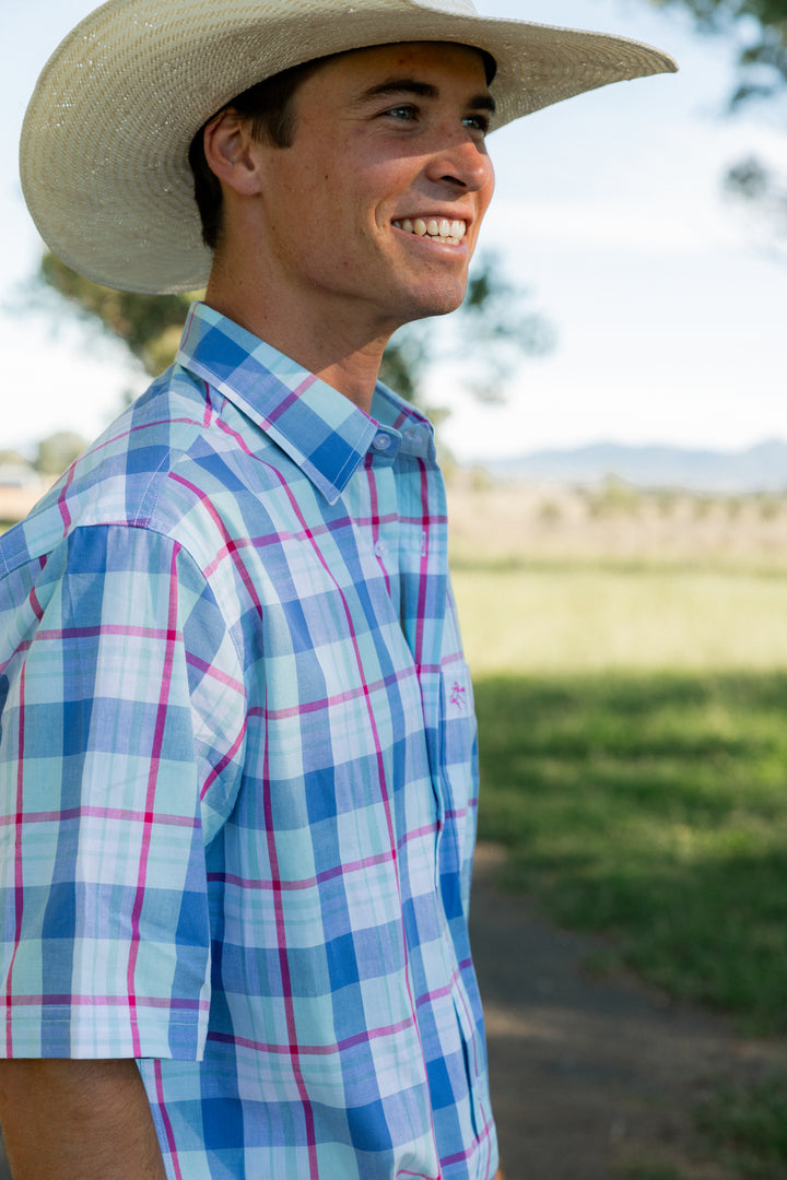 Mens Short Sleeve - Blue & Red Check
