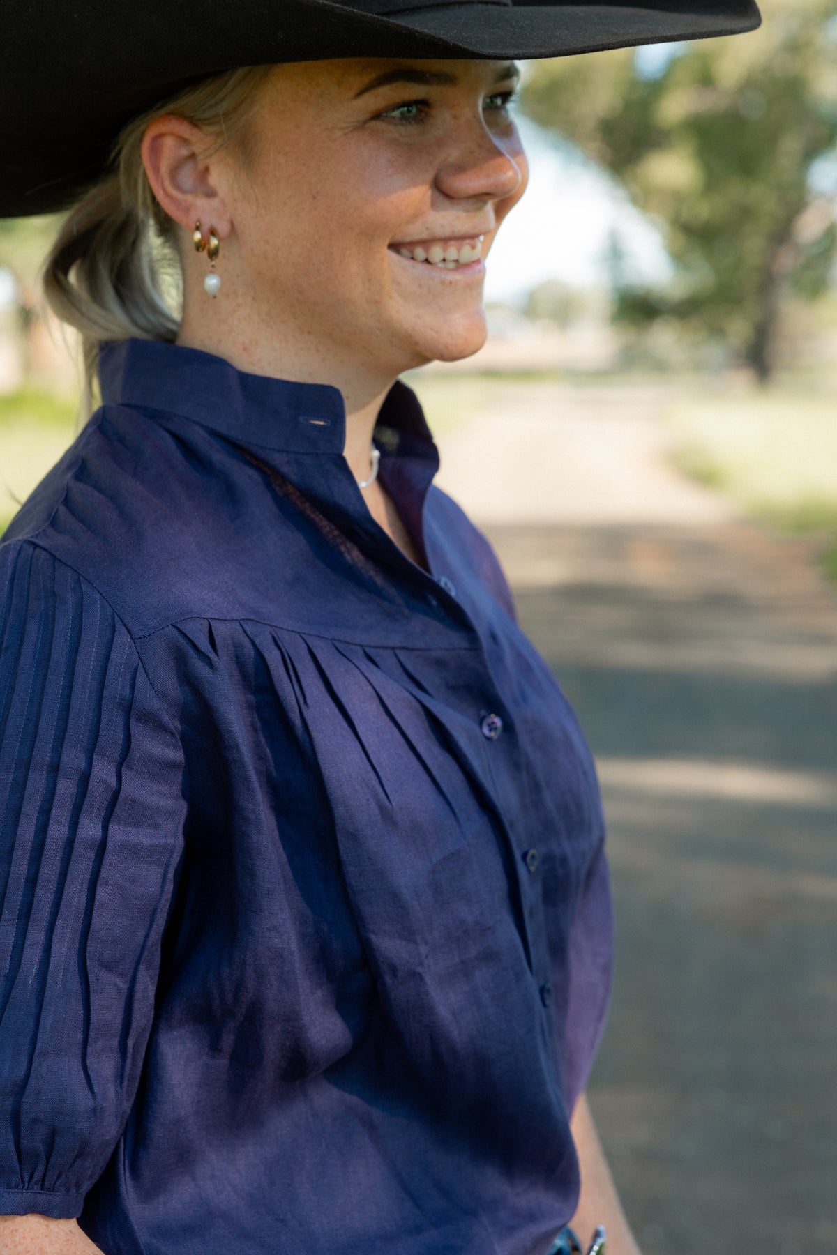 Ava Shirt - Navy Linen - PREORDER