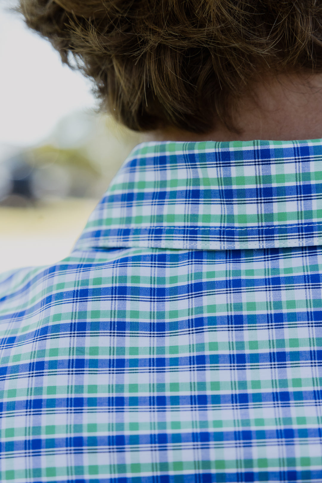 Mens Short Sleeve | Full Button | Green & Blue Check