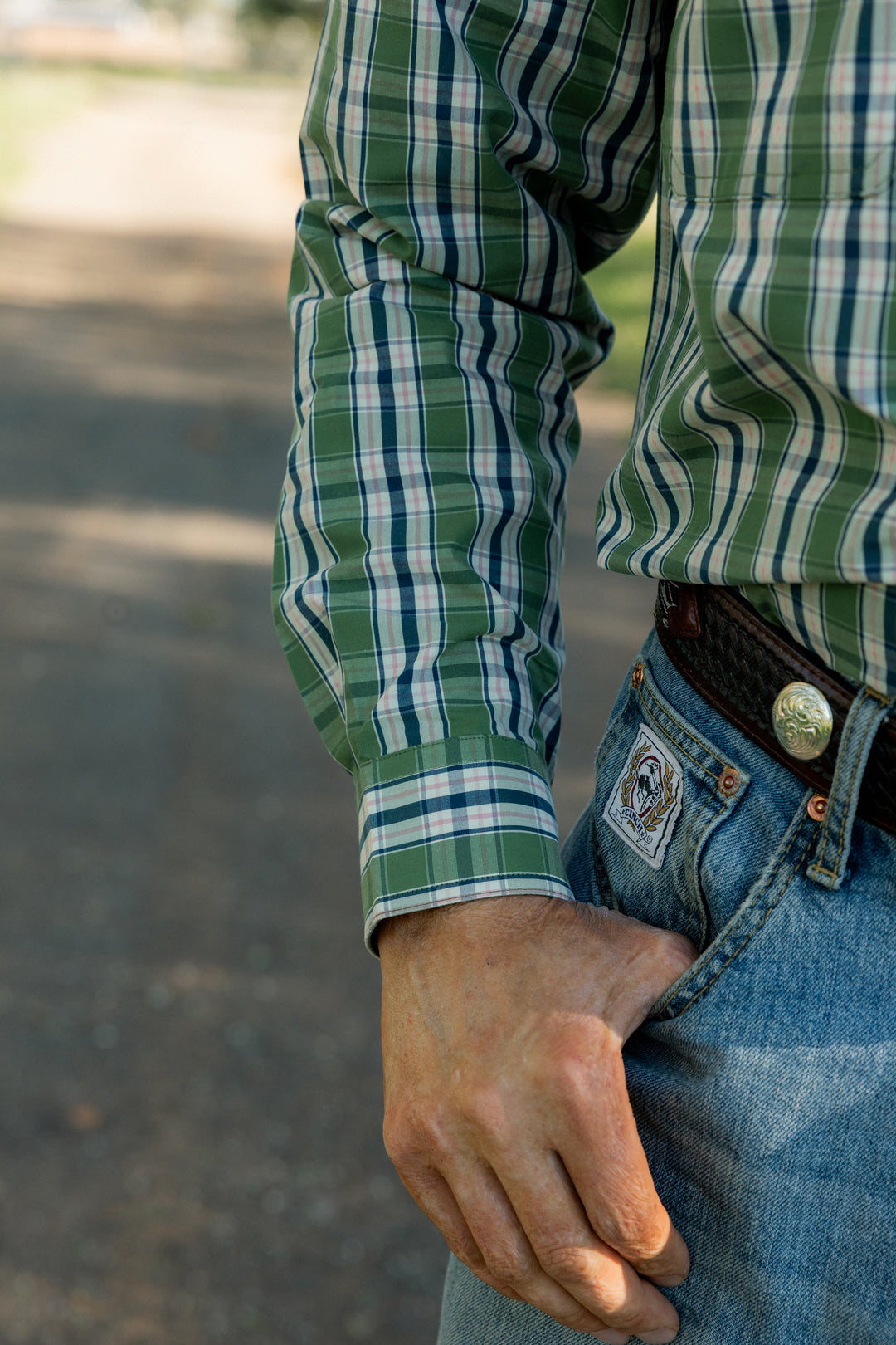 Mens Half Button - Green & Blue Check