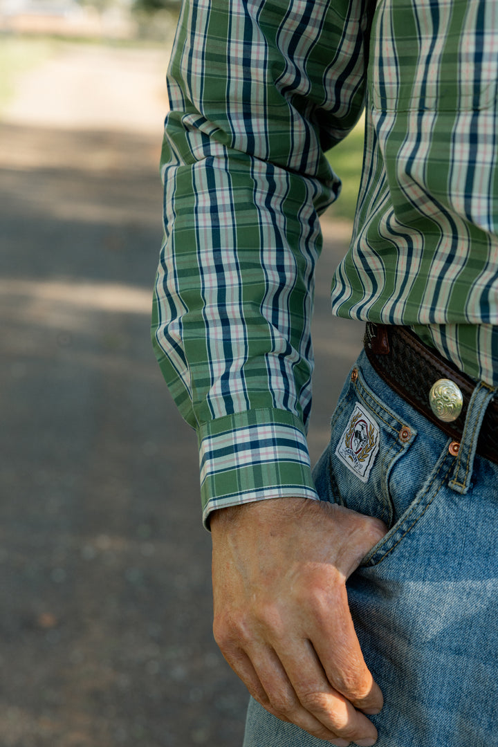 Mens Half Button - Green & Blue Check