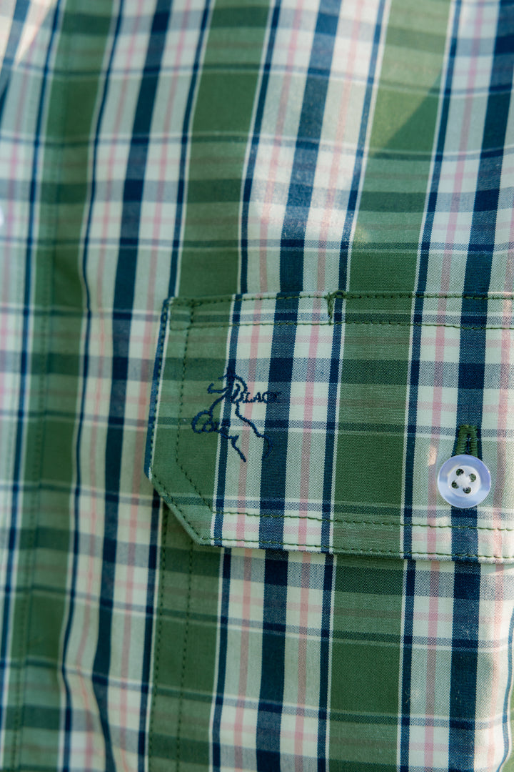 Mens Half Button - Green & Blue Check