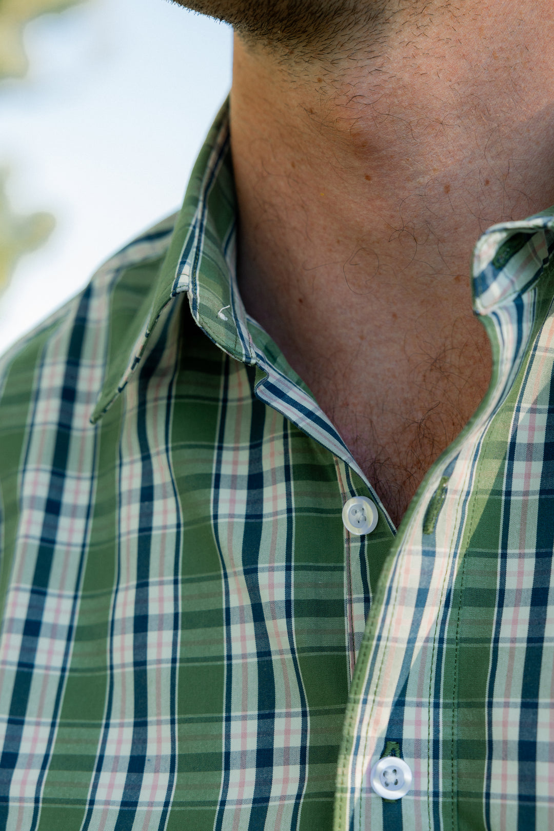 Mens Half Button - Green & Blue Check