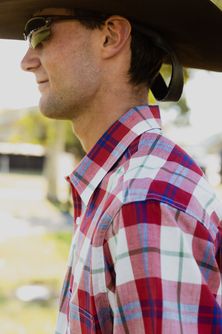 Mens Long Sleeve | FULL button | Red Check