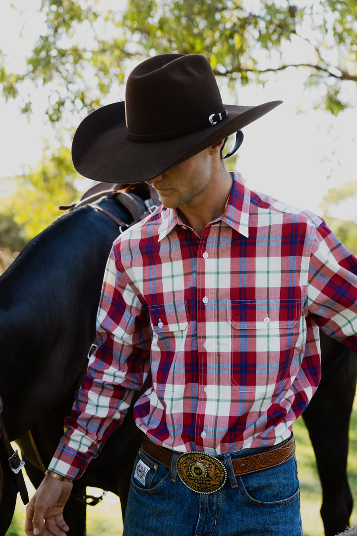 Mens Long Sleeve | FULL button | Red Check