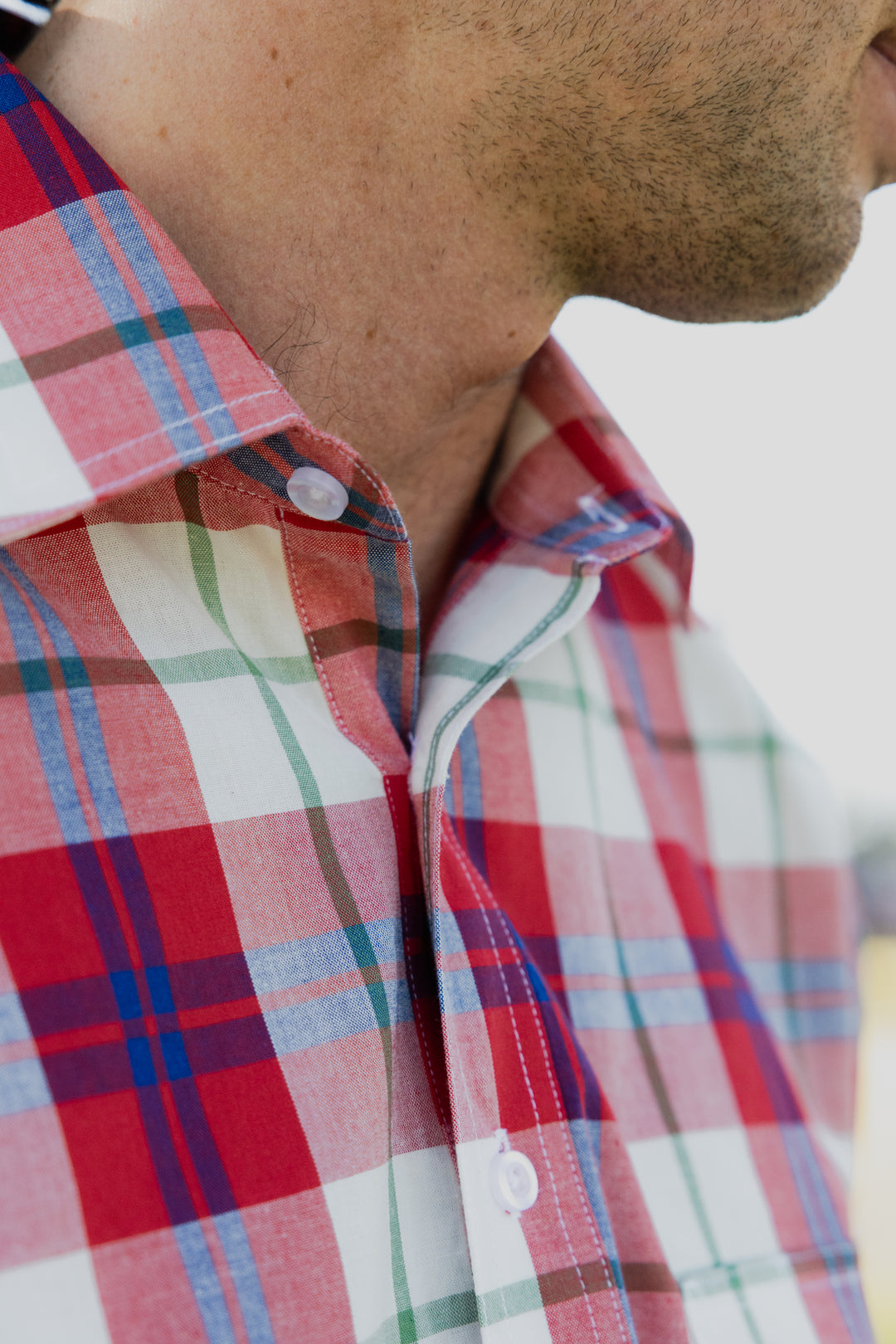Mens Long Sleeve | HALF Button | Red Check