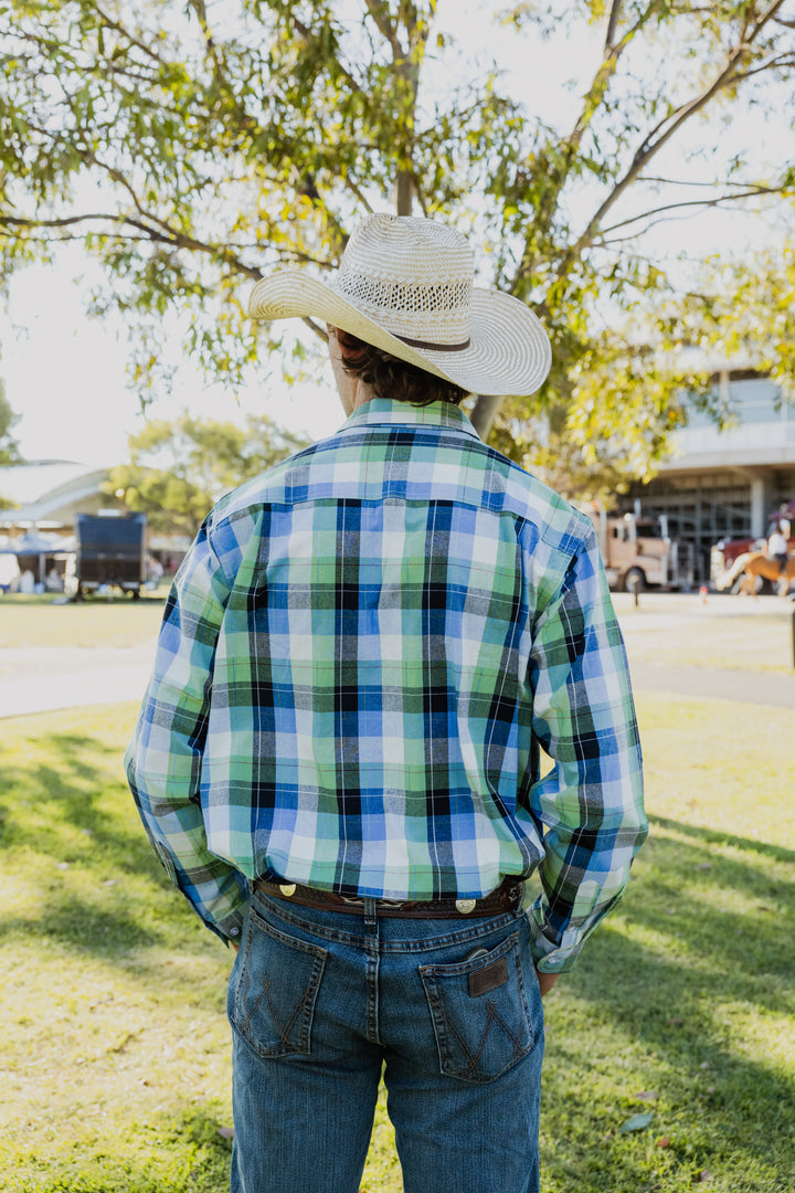 Mens Long Sleeve | HALF button | Green Plaid
