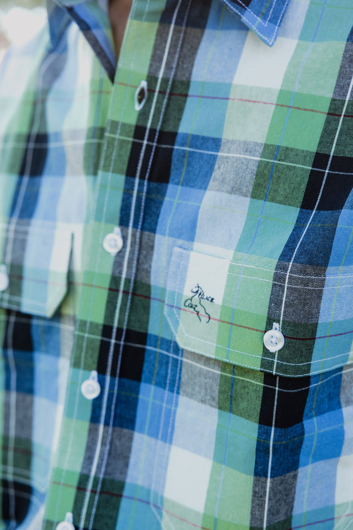 Mens Long Sleeve | HALF button | Green Plaid