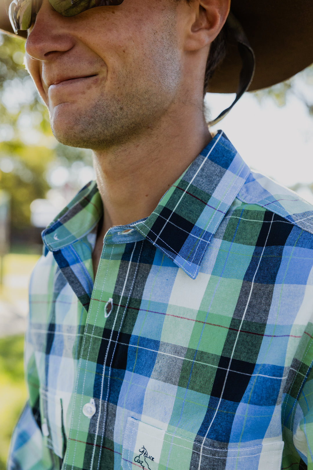 Mens Long Sleeve | FULL button | Green Plaid