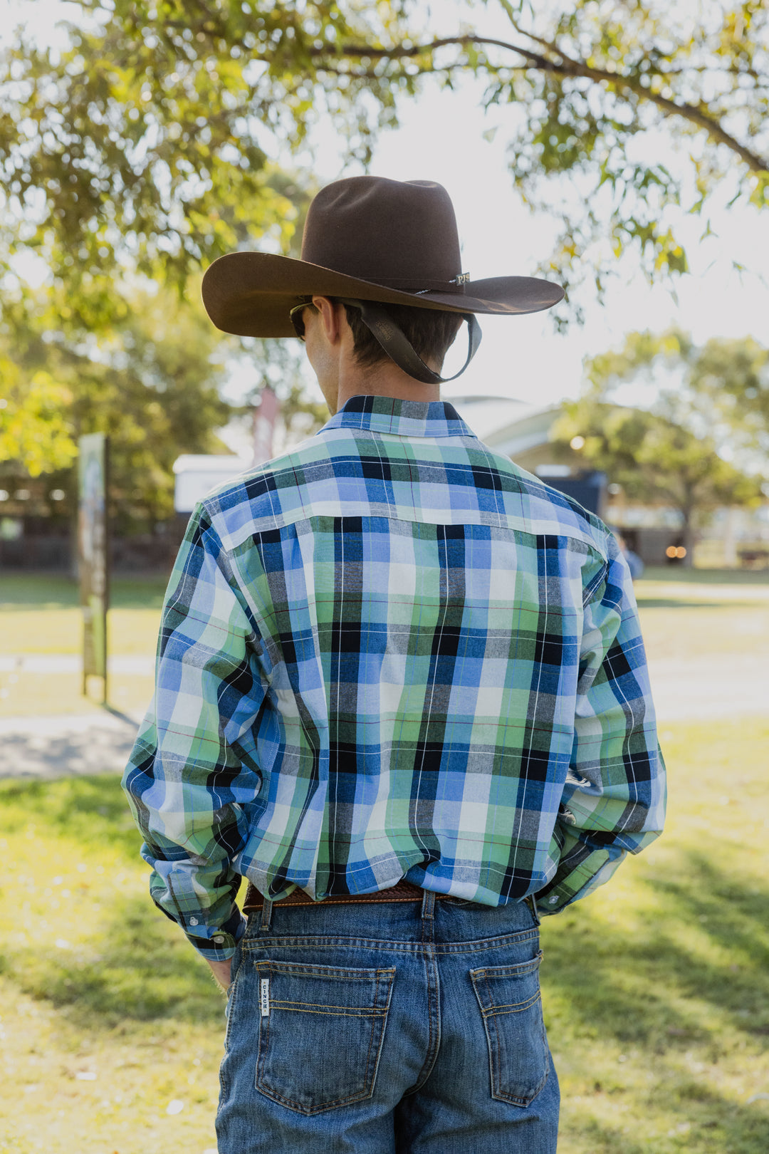 Mens Long Sleeve | FULL button | Green Plaid
