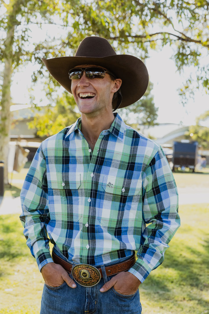 Mens Long Sleeve | FULL button | Green Plaid