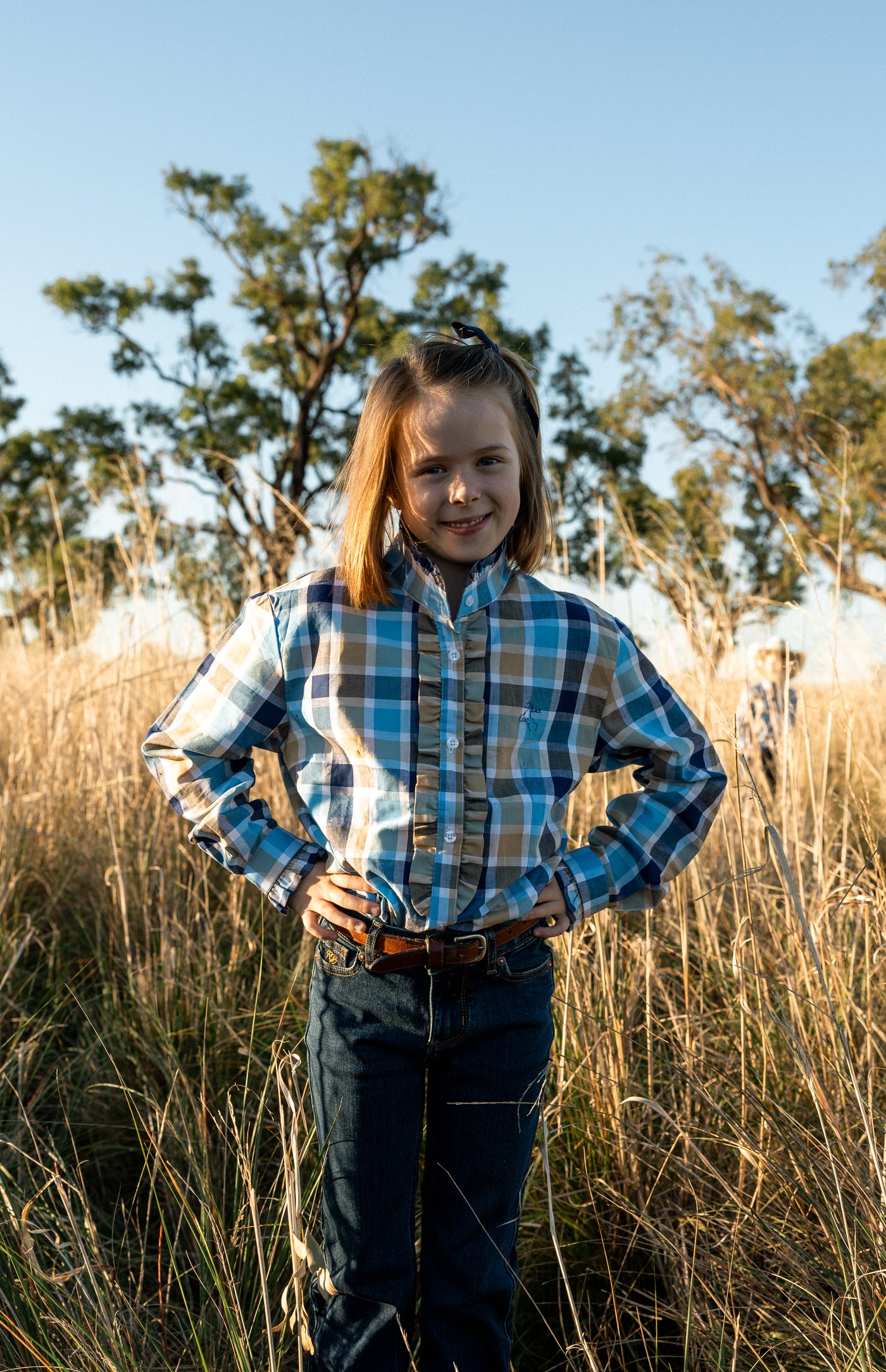 Girls Kirby Shirt - Blue & Navy Check