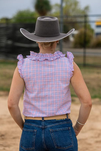 Women's Short Sleeve Sleeve Cotton Dobby Shirt - Pink & Blue Check | Breathable & Lightweight