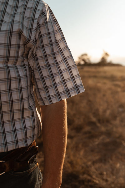 Mens Half Sleeve - Full Button Shirt - Blue Check