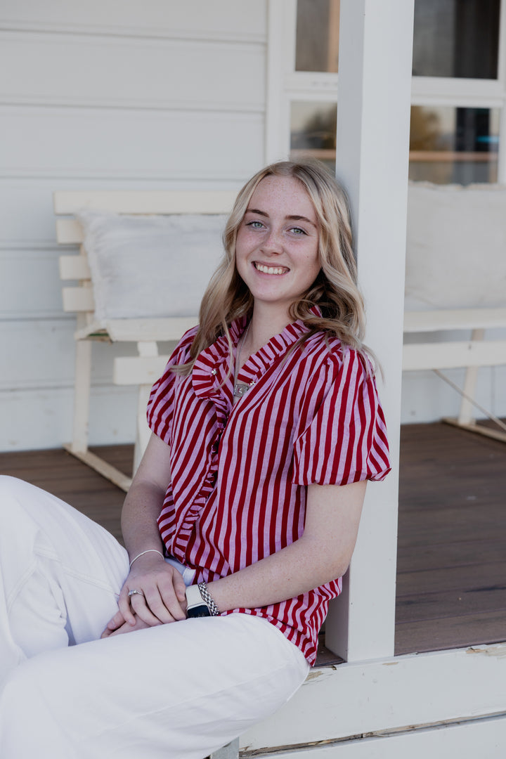 Laura Shirt - Pink & Red Stripe