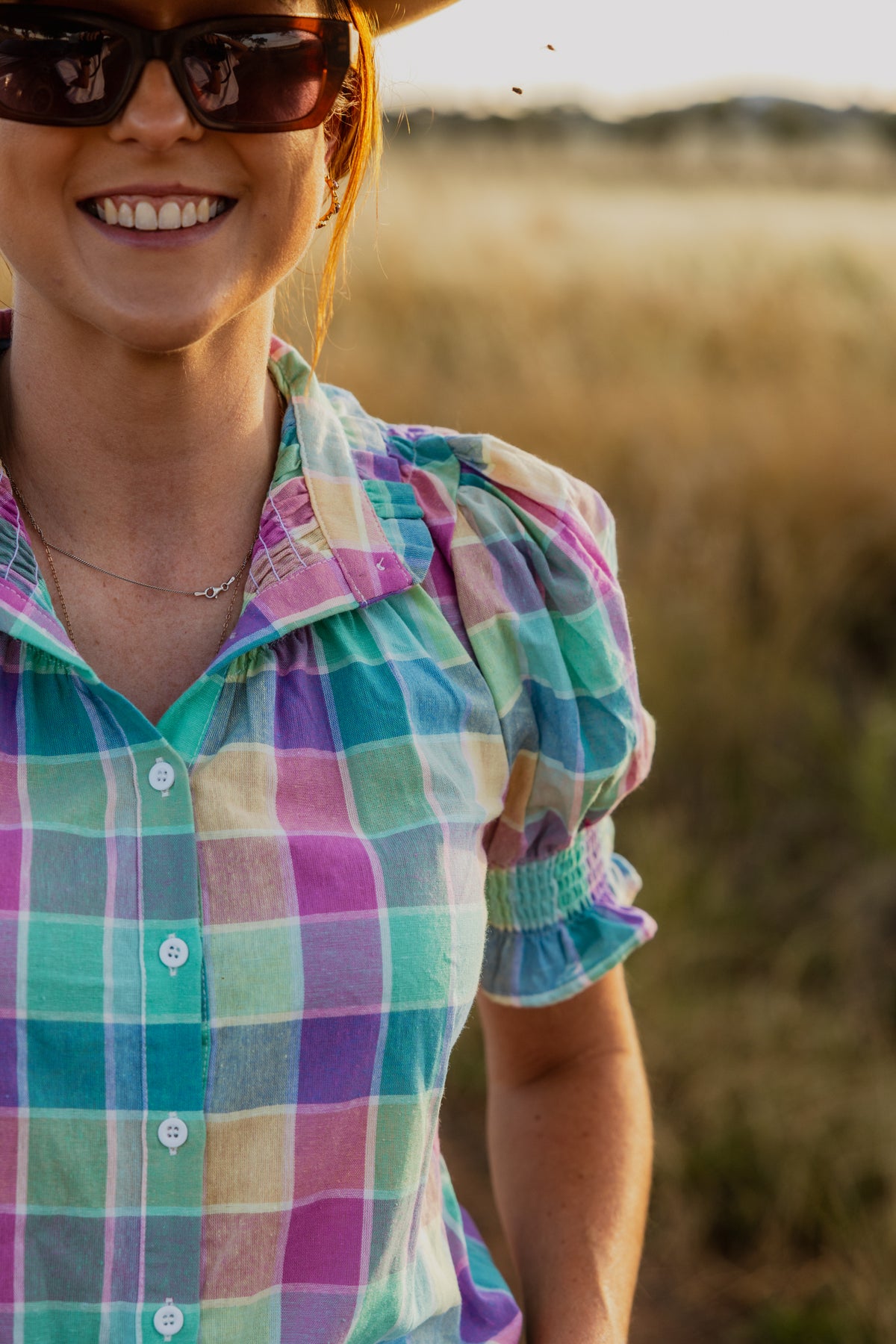 Women's Short Sleeve Shirt - Pastel Check