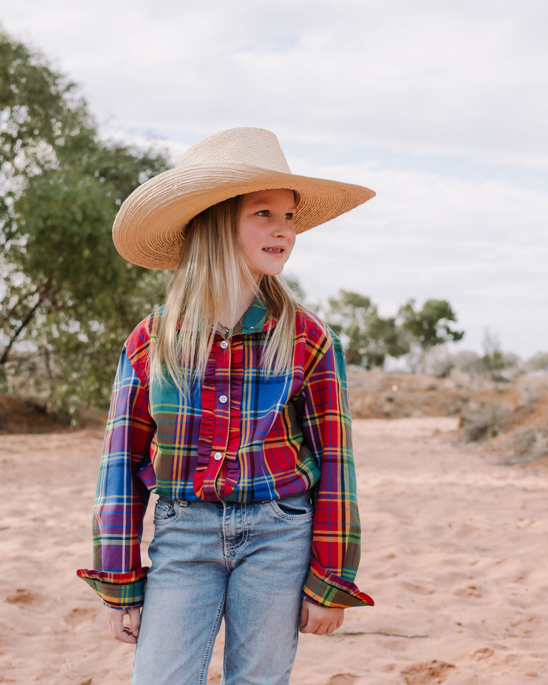 Girls Kirby Shirt - Rainbow Check