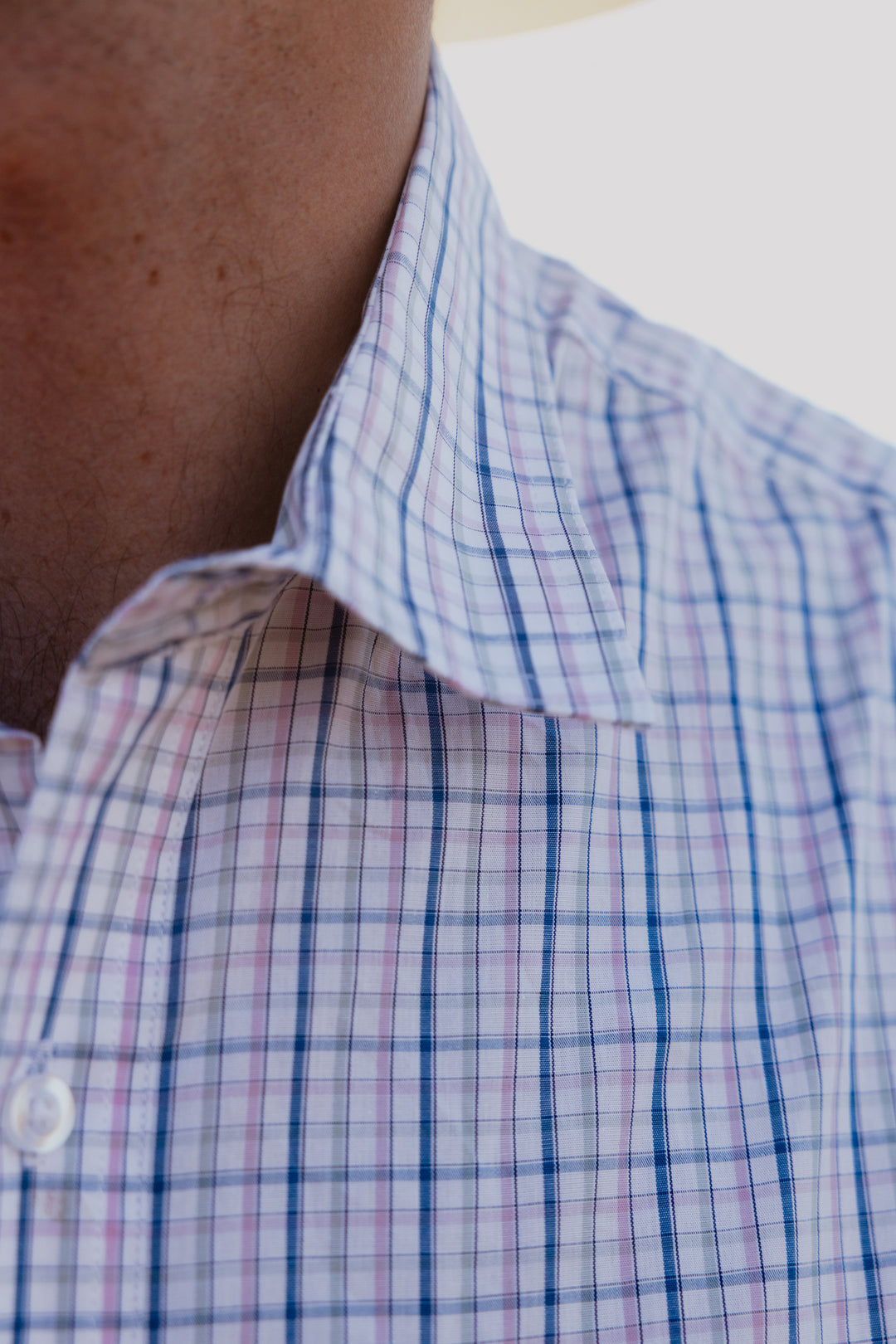 Mens Short Sleeve | Full Button | Blue & pink Check