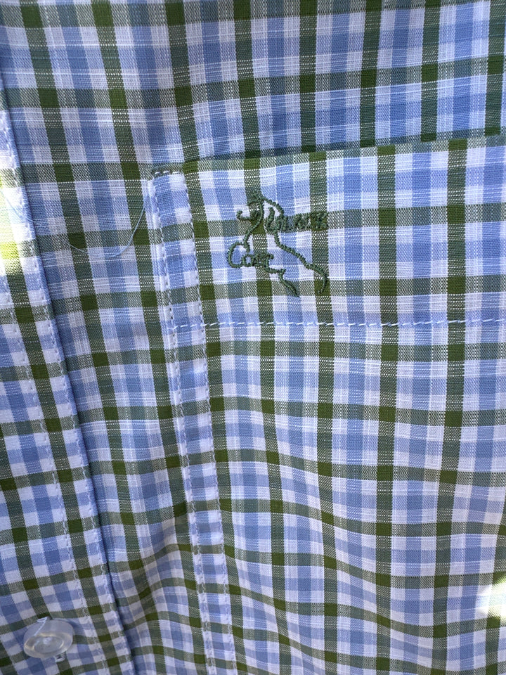 Mens Short Sleeve | Full Button | Blue & Green Gingham